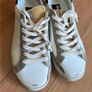 Golden Goose SuperStar White Leather & Taupe Suede Lace-Up Sneakers
